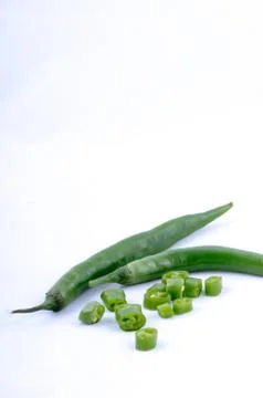 Chillies on white background. vertical Stock Photos