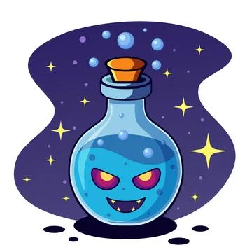 Chilling Blue Magic Potion with Smiling Specter Face Illustration
