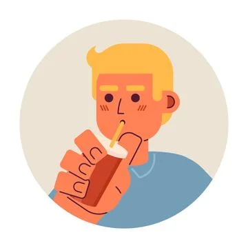 Chilling caucasian guy drinking through straw 2D vector avatar illustration Stock Illustration