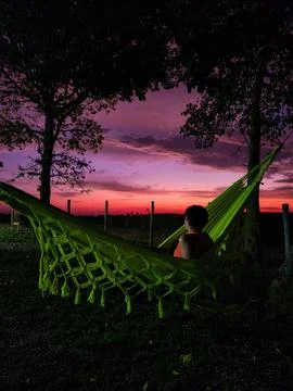 Chilling in a hammock at sunset. Stock Photos