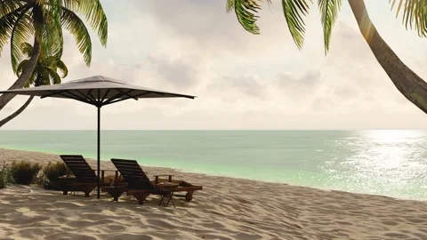 Chilling sunbed at the beach Stock Footage 223610807