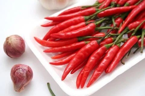 Chillis on a plate Stock Photos