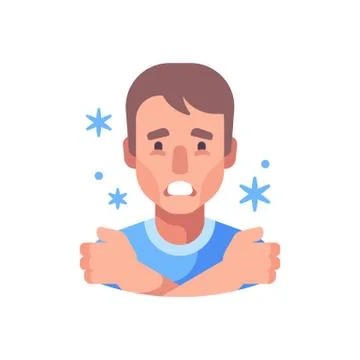 Chills flat illustration. Man feeling cold and shivering. Stock Illustration