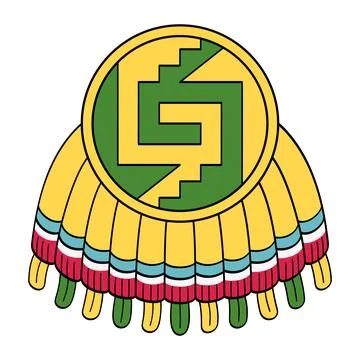 Chimalli, Aztec shield with feathers and stepped fret pattern Stock Illustration