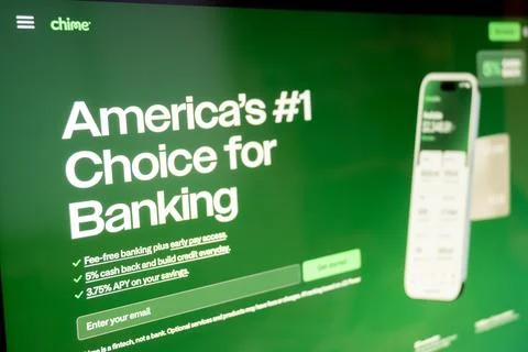 Chime banking app on screen displaying fin.. Stock Photos
