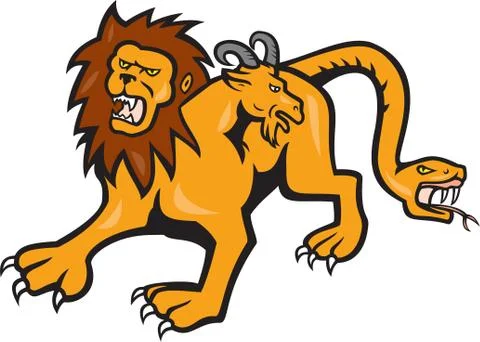 Chimera attacking front cartoon Stock Illustration