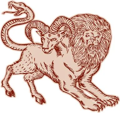 Chimera Pouncing Etching Stock Illustration
