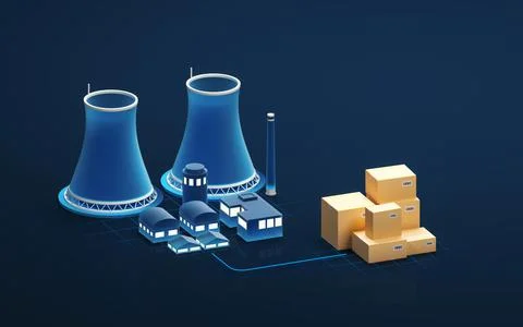 Chimney and boxes with blue background, 3d rendering. Stock Illustration