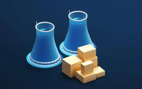 Chimney and boxes with blue background, 3d rendering. Stock Illustration
