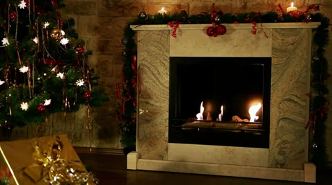 Chimney background with golden gift Video stock 32030570