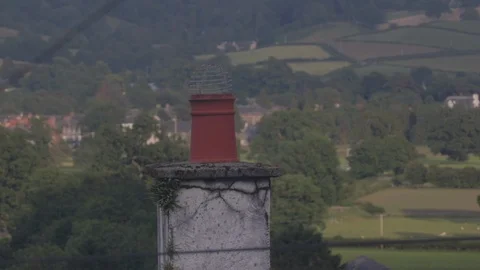 Chimney with a British town in the background Stock Footage 98744752