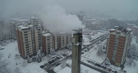 Chimney on a central heating system in the city Stock-Footage 100044539
