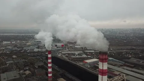 Chimney in the city, view from the flying camera Stock Footage 142673750