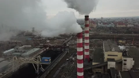 Chimney in the city, view from the flying camera Stock Footage 142673775