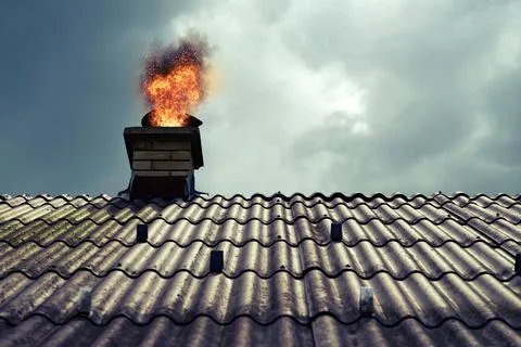 Chimney on fire in a dramatic scene Stock-Fotos