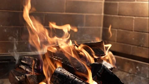 Chimney Fire in a Fireplace, Fire ash in the wind on a black background, a Stock Footage 185960119