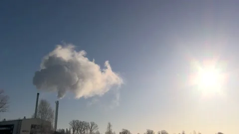 Chimney with large thick smoke Stock Footage 148417598