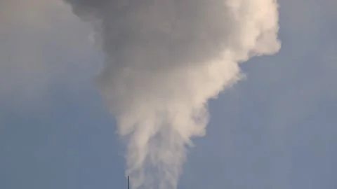 Chimney with large thick smoke Stock Footage 148417612
