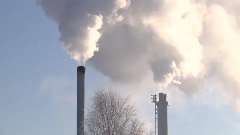 Chimney with large thick smoke Stock Footage 148417636