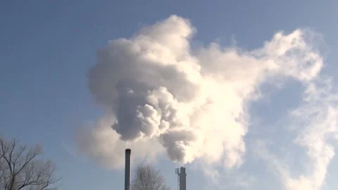 Chimney with large thick smoke Stock Footage 148417685