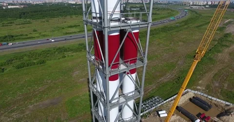 Chimney pipe construction aerial, fly back Видео 68786898