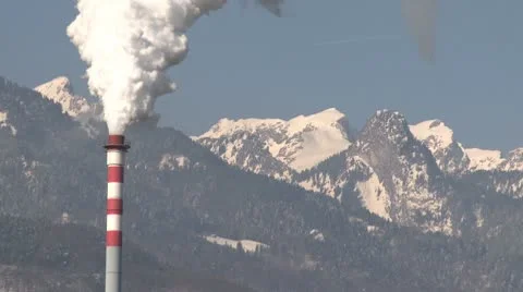 Chimney Pollution With Mountain Background Stock Footage 10789895