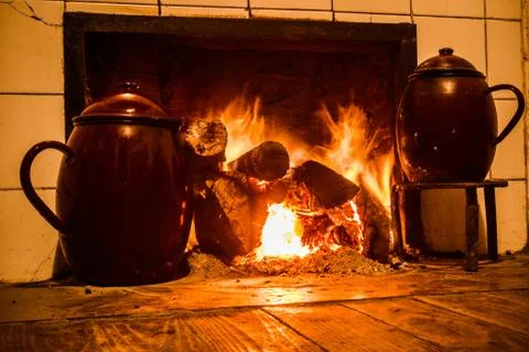 Chimney pots on the fire Foto stock