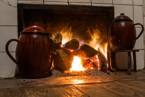 Chimney pots on the fire 스톡 사진