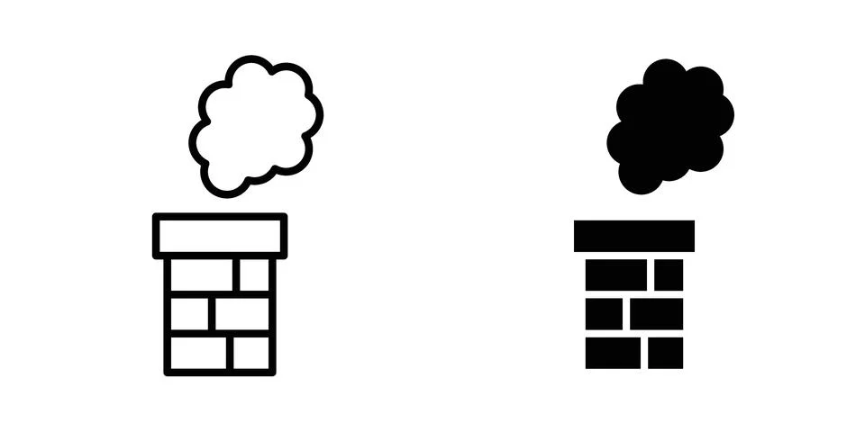 Chimney smoke icon vector concepts, line and silhouette style Stockillustratie