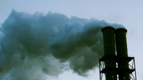 Chimney smoking stack. Air pollution and climate change. Smoking pipes Stock Footage 97445771