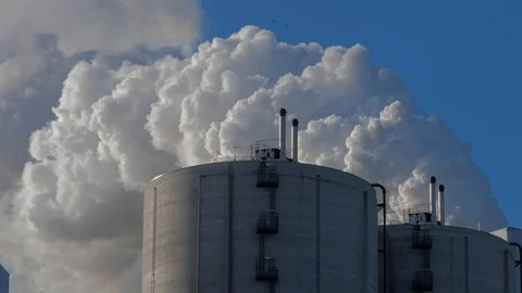 Chimney smoking stack. Air pollution. Smoking pipes Stock Footage 125130593