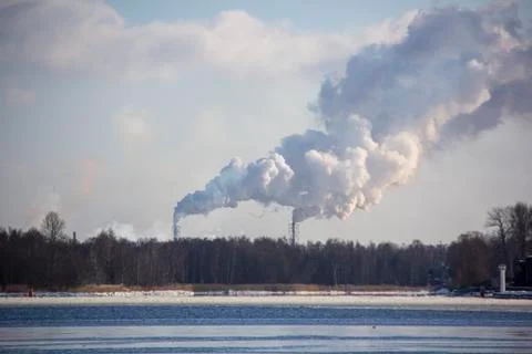 Chimney Smoking Stack. Air Pollution and Climate Change Theme. Photos