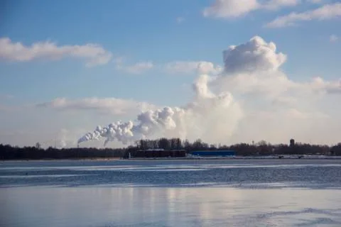 Chimney Smoking Stack. Air Pollution and Climate Change Theme. 库存照片