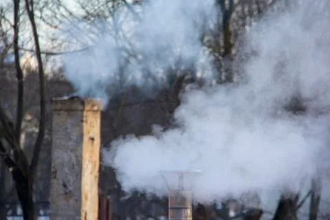 Chimney Smoking Stack. Air Pollution and Climate Change Theme. 库存照片