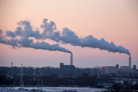 Chimney Smoking Stack. Air Pollution and Climate Change Theme. Fotos de archivo