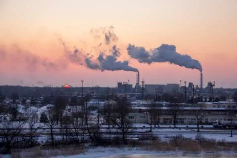 Chimney Smoking Stack. Air Pollution and Climate Change Theme. Stockfoto's