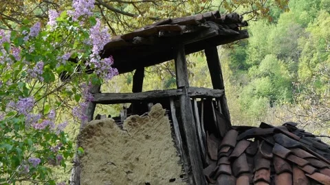 Chimney, the so-called chimney, on an abandoned old serbian country house Stock Footage 265172192