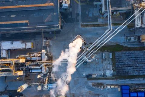 Chimney in a timber production facility Stock-Fotos