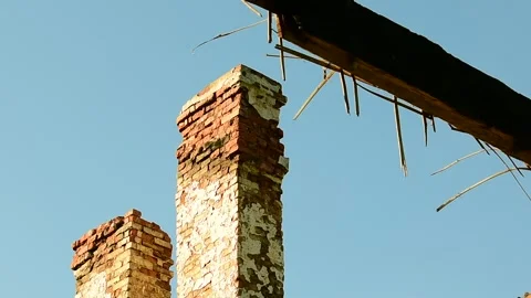Chimneys after a fire, close-up Video stock 138419675