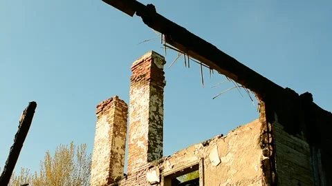 Chimneys after the fire Stock Footage 138420227