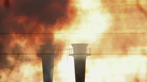 Chimneys against the orange sky, 4K slow motion Stock Footage 166702890