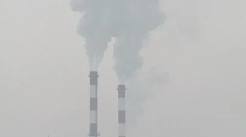 Chimneys, air pollution during strong winter 3 Video stock 10819297