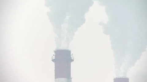 Chimneys, air pollution during strong winter 4 Stock Footage 10819300