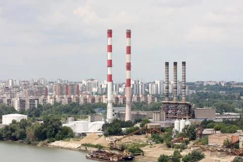 Chimneys of the heating plants Stock Photos