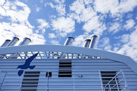 Chimneys on the large passenger ferry Stock Photos