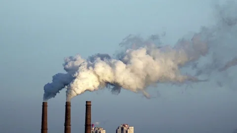 Chimneys of Power Plant with Huge Smoke.... | Stock Video | Pond5