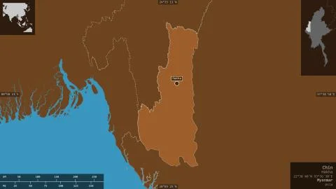 Chin, Myanmar. Patterned solids with lakes and rivers Stock Illustration