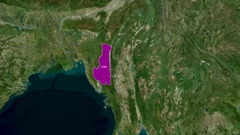 Chin State Highlighted on The Myanmar (Burma) Zoomed Map Animation 4K Stock Footage 335615041