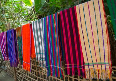 Chin traditional textiles, Mrauk u, Myanmar Stock Photos