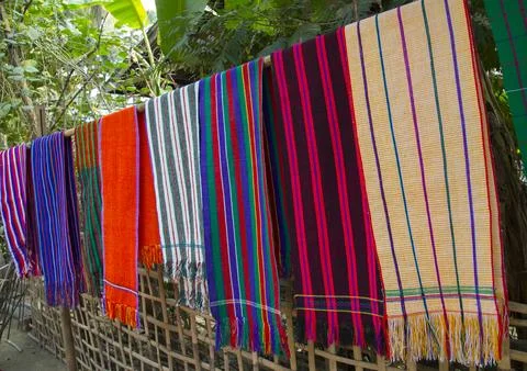 Chin traditional textiles, Mrauk u, Myanmar Stock Photos